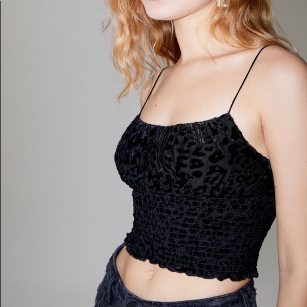 Urban Outfitters Black Velvet Emma Smocked Cropped Cami